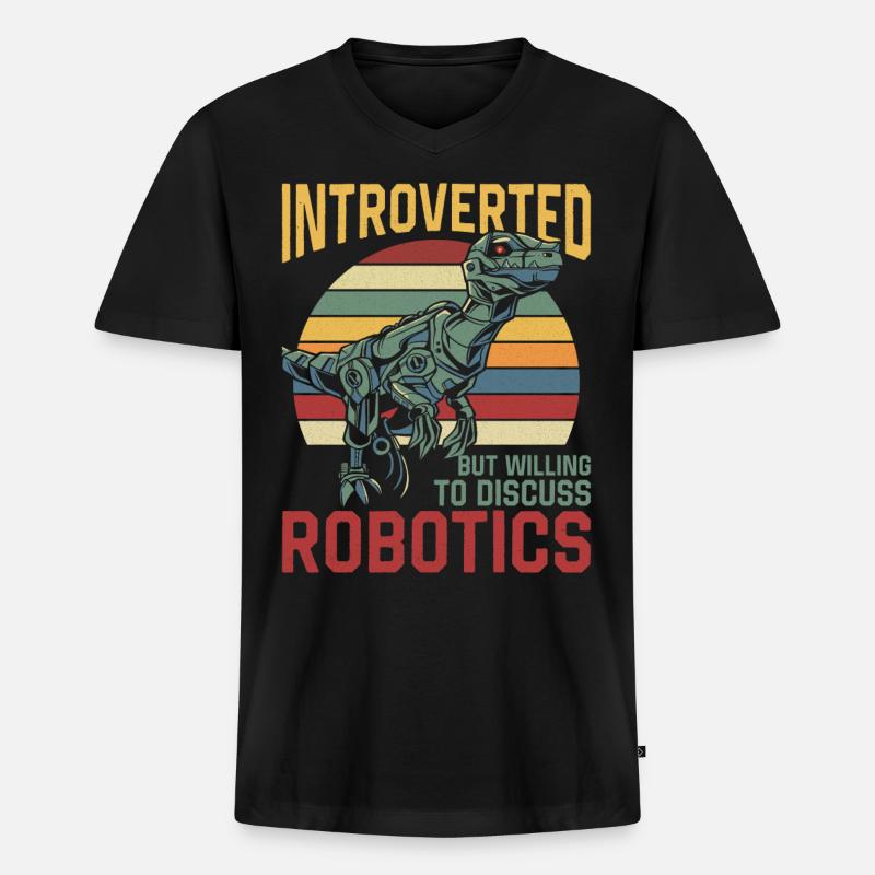 Robot Robotics Engineer Retro - Männer Premium Bio T-Shirt mit V-Ausschnitt - Schwarz