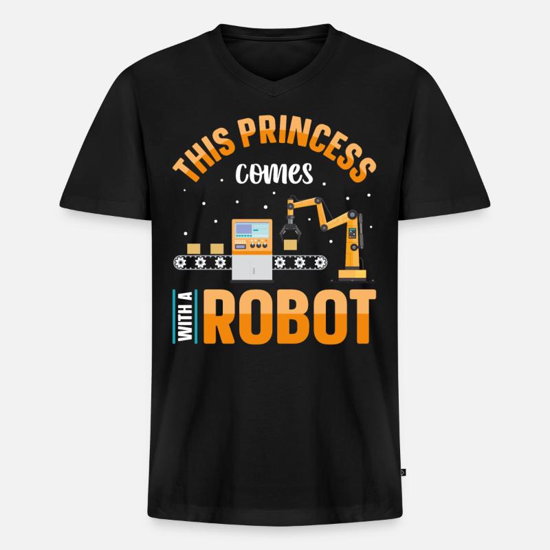 Robot Robotics Engineer Female - Männer Premium Bio T-Shirt mit V-Ausschnitt - Schwarz
