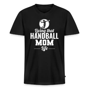 Handball Mama Muttertag - Männer Premium Bio T-Shirt mit V-Ausschnitt - Schwarz - Vorne - Nico (187cm)