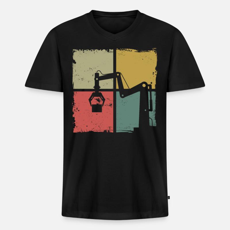 Robot Robotics Engineer Retro - Männer Premium Bio T-Shirt mit V-Ausschnitt - Schwarz