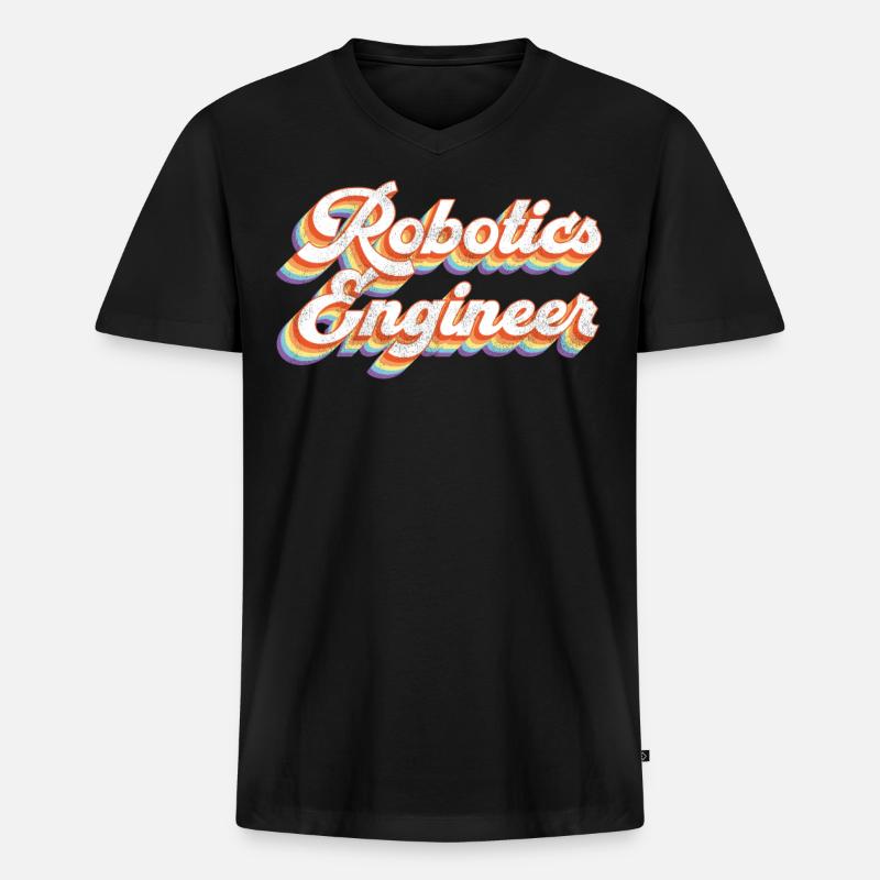 Robot Robotics Engineer Retro - Männer Premium Bio T-Shirt mit V-Ausschnitt - Schwarz