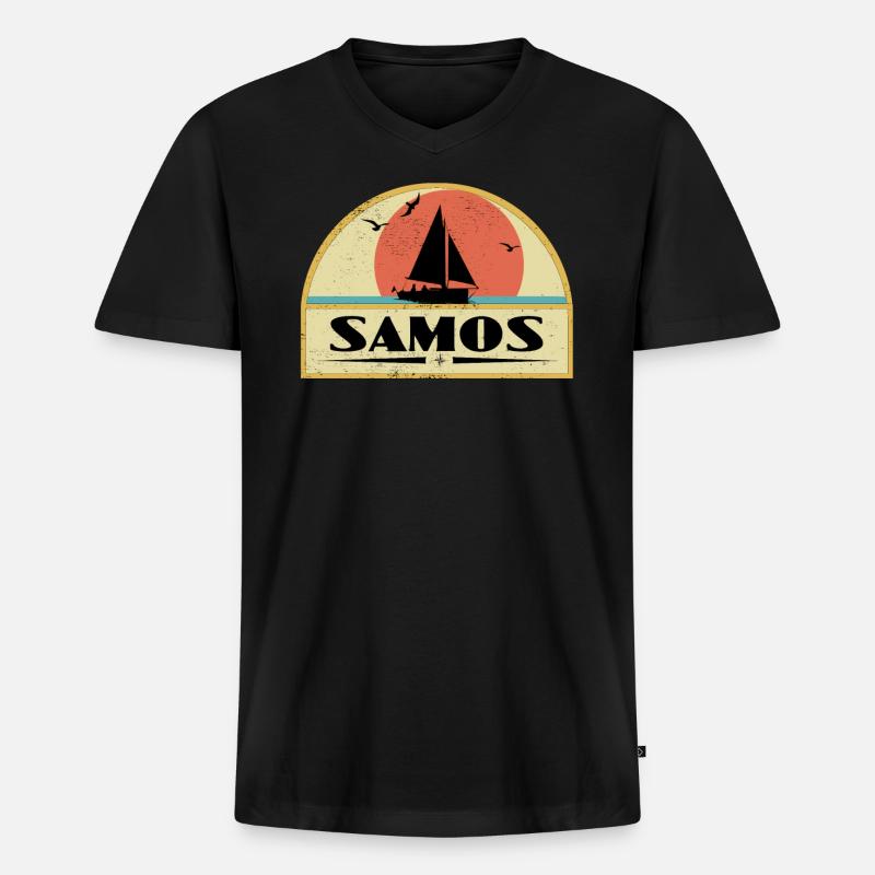 Samos - Männer Premium Bio T-Shirt mit V-Ausschnitt - Schwarz