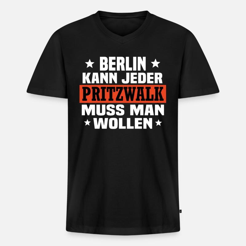Pritzwalk - Männer Premium Bio T-Shirt mit V-Ausschnitt - Schwarz