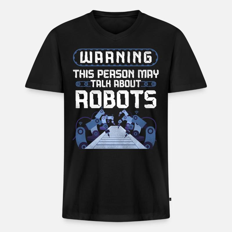 Robot Robotics Engineer Warning - Männer Premium Bio T-Shirt mit V-Ausschnitt - Schwarz