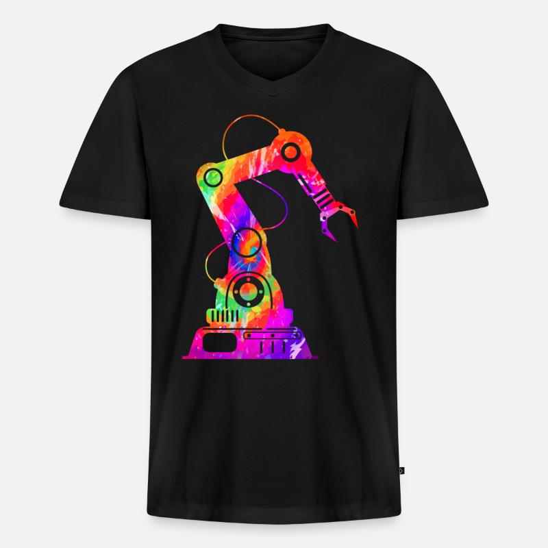 Robot Robotics Engineer Tie Dye - Männer Premium Bio T-Shirt mit V-Ausschnitt - Schwarz