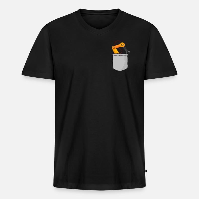 Robot Robotics Engineer Pocket - Männer Premium Bio T-Shirt mit V-Ausschnitt - Schwarz