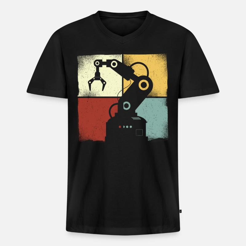 Robot Robotics Engineer Retro - Männer Premium Bio T-Shirt mit V-Ausschnitt - Schwarz
