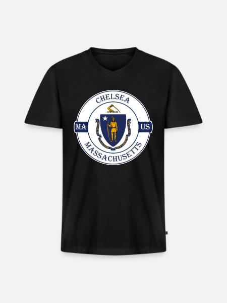 Chelsea Massachusetts Flag USA Souvenir Badge - Men's Premium Organic T-shirt with V-neck - black