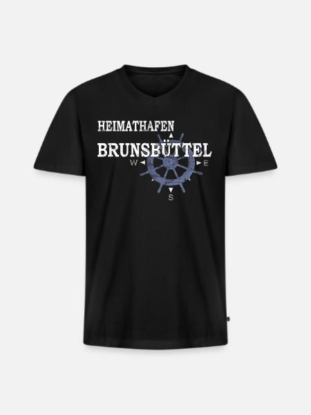 Heimathafen Brunsbüttel - Hafenarbeiter - Männer Premium Bio T-Shirt mit V-Ausschnitt - Schwarz