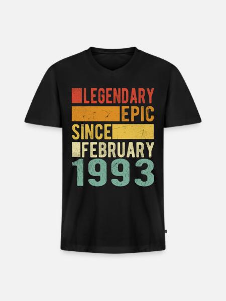 Birthday February 1993 Legendary Epic - Men's Premium Organic T-shirt with V-neck - black