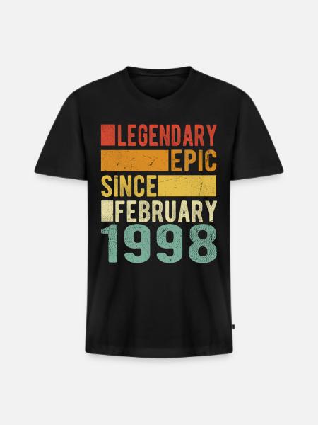 Birthday February 1998 Legendary epic - Men's Premium Organic T-shirt with V-neck - black