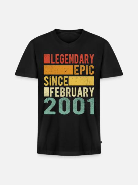 Birthday February 2001 Legendary Epic - Men's Premium Organic T-shirt with V-neck - black