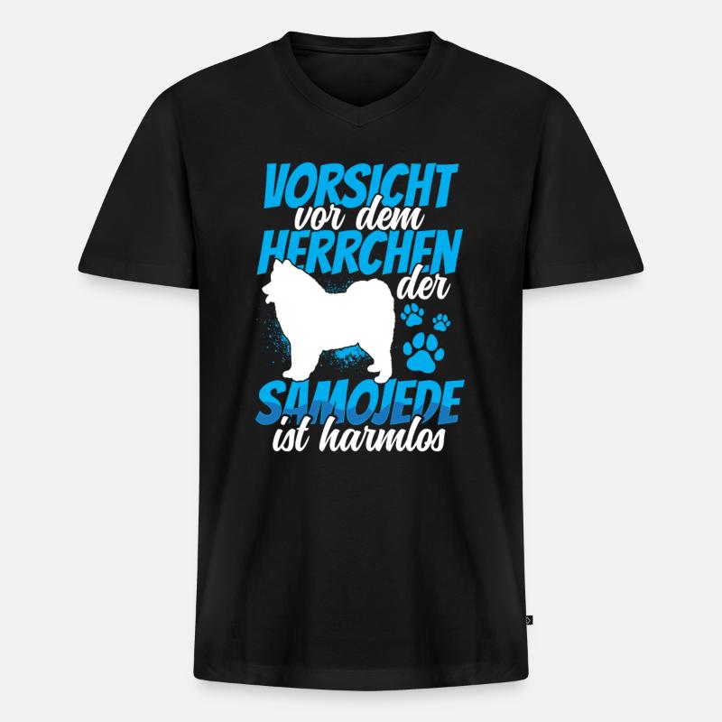 Samojede ist harmlos Samojedenspitz - Männer Premium Bio T-Shirt mit V-Ausschnitt - Schwarz
