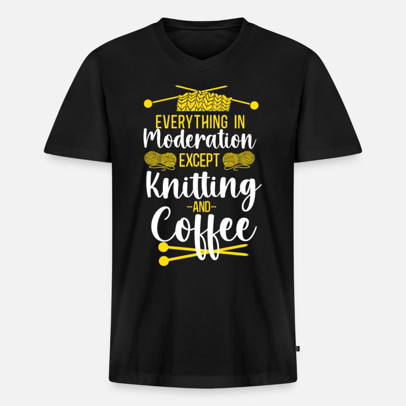 Knitting Knitter Coffee Everything - Männer Premium Bio T-Shirt mit V-Ausschnitt - Schwarz