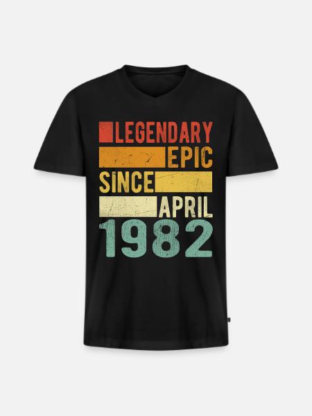 Birthday April 1982 Legendary epic - Men's Premium Organic T-shirt with V-neck - black