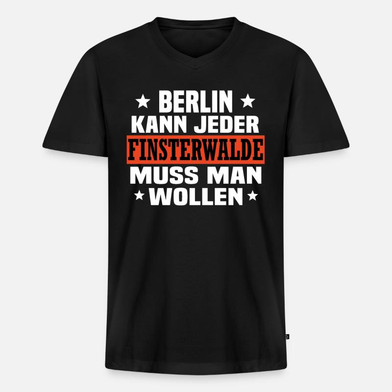 Finsterwalde - Männer Premium Bio T-Shirt mit V-Ausschnitt - Schwarz