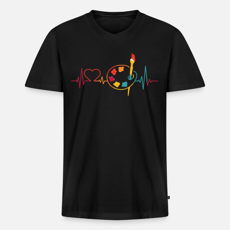 Painter Heartbeat For Painter - Männer Premium Bio T-Shirt mit V-Ausschnitt - Schwarz