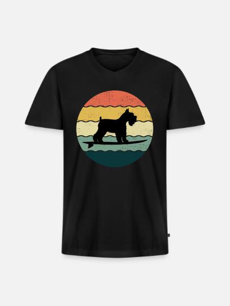 Miniature Schnauzer Dog Surfing Vintage Retro - Men's Premium Organic T-shirt with V-neck - black
