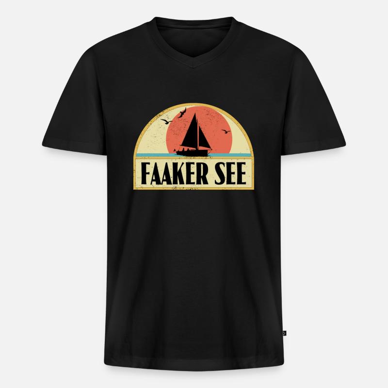 Faaker See - Männer Premium Bio T-Shirt mit V-Ausschnitt - Schwarz