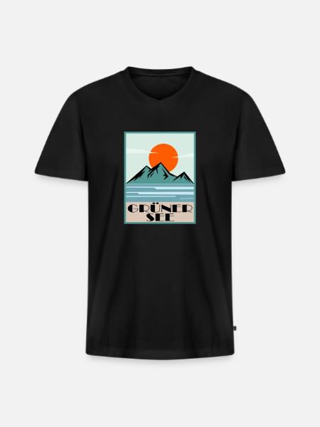 Grüner See - Männer Premium Bio T-Shirt mit V-Ausschnitt - Schwarz