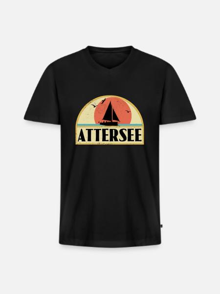 Attersee - Männer Premium Bio T-Shirt mit V-Ausschnitt - Schwarz