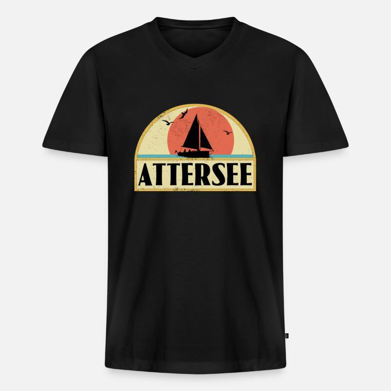 Attersee - Männer Premium Bio T-Shirt mit V-Ausschnitt - Schwarz