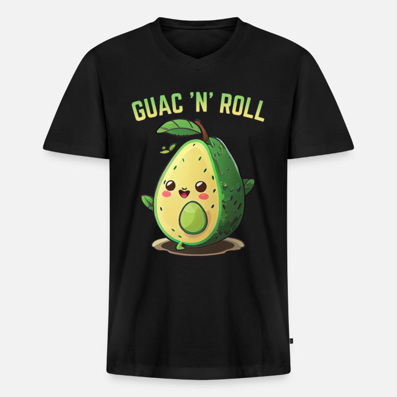 Avocado Guac N Roll - Männer Premium Bio T-Shirt mit V-Ausschnitt - Schwarz