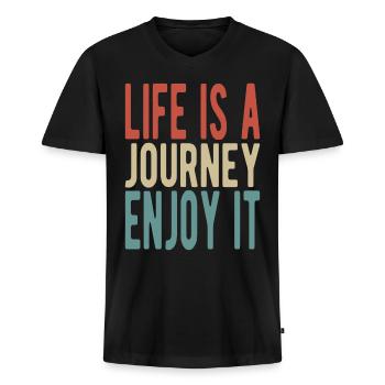 Life is a journey, enjoy it - Men's Premium Organic T-shirt with V-neck - black - Front - Nico (187cm)