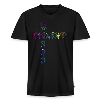 Violent Words - Männer Premium Bio T-Shirt mit V-Ausschnitt - Schwarz - Vorne - Nico (187cm)