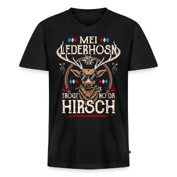 Trachtenshirt Herren Trachten T-Shirt Lederhose - Männer Premium Bio T-Shirt mit V-Ausschnitt - Schwarz - Vorne - Nico (187cm)