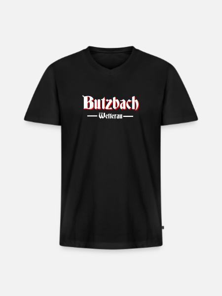 Butzbach - Männer Premium Bio T-Shirt mit V-Ausschnitt - Schwarz