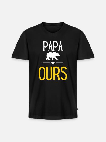 Papa ours - T-shirt encolure en V Premium bio Homme - noir