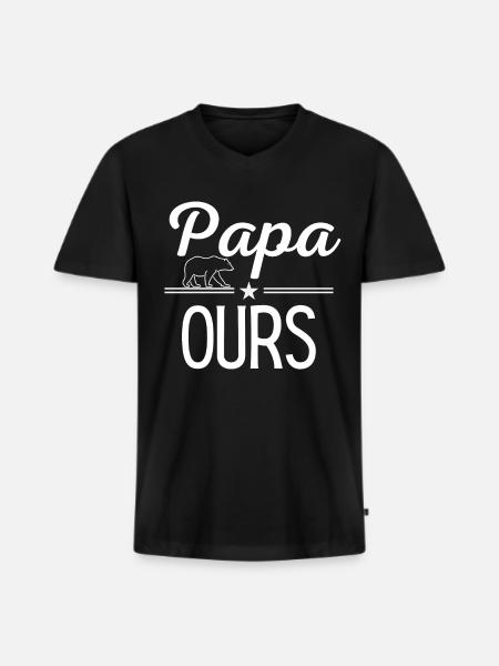Papa ours - T-shirt encolure en V Premium bio Homme - noir