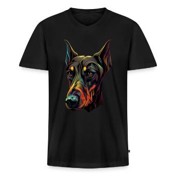 Doberman Dobermans Chien Chiens chiot Doberman - T-shirt encolure en V Premium bio Homme - noir - Devant - Nico (187cm)