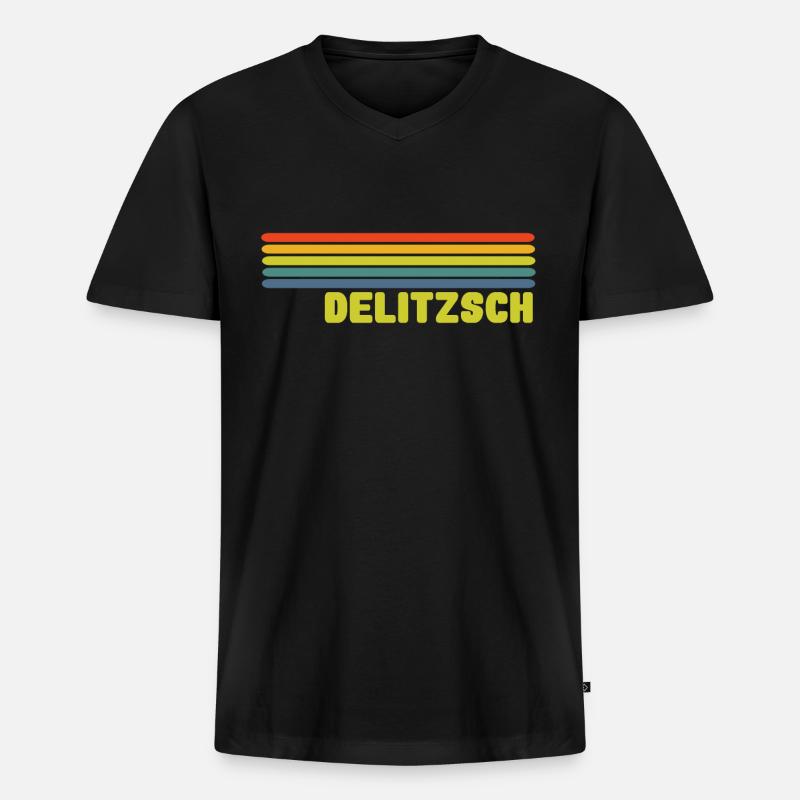 Delitzsch - Männer Premium Bio T-Shirt mit V-Ausschnitt - Schwarz