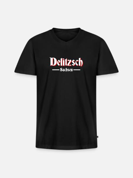Delitzsch - Männer Premium Bio T-Shirt mit V-Ausschnitt - Schwarz