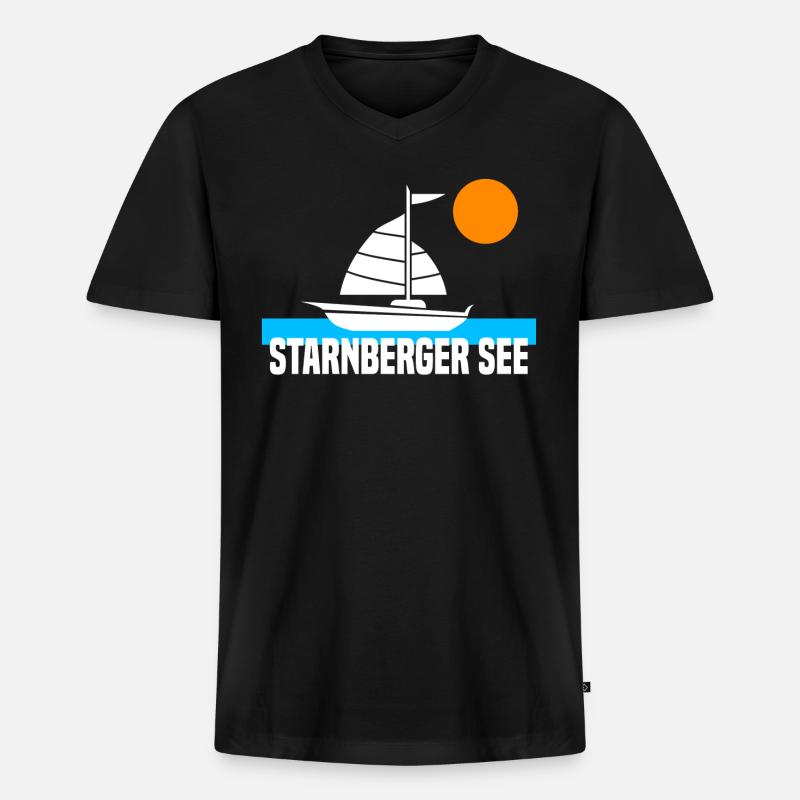Starnberger See - Männer Premium Bio T-Shirt mit V-Ausschnitt - Schwarz