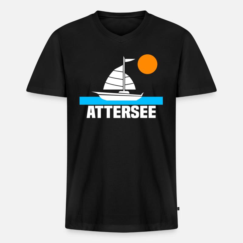 Attersee - Männer Premium Bio T-Shirt mit V-Ausschnitt - Schwarz