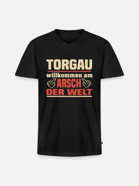 Torgau - Männer Premium Bio T-Shirt mit V-Ausschnitt - Schwarz