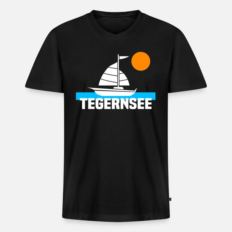 Tegernsee - Männer Premium Bio T-Shirt mit V-Ausschnitt - Schwarz