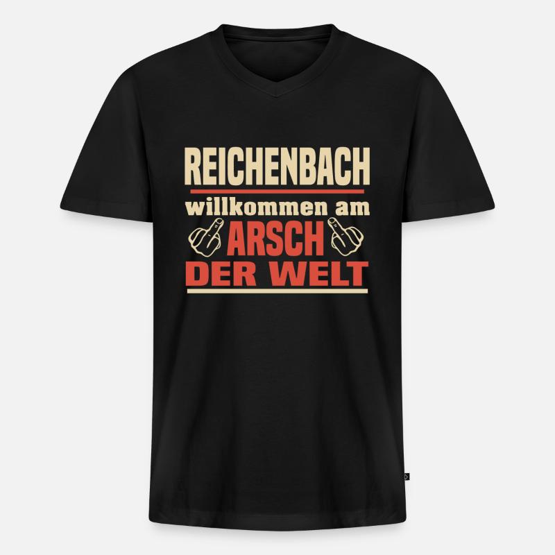 Reichenbach - Männer Premium Bio T-Shirt mit V-Ausschnitt - Schwarz
