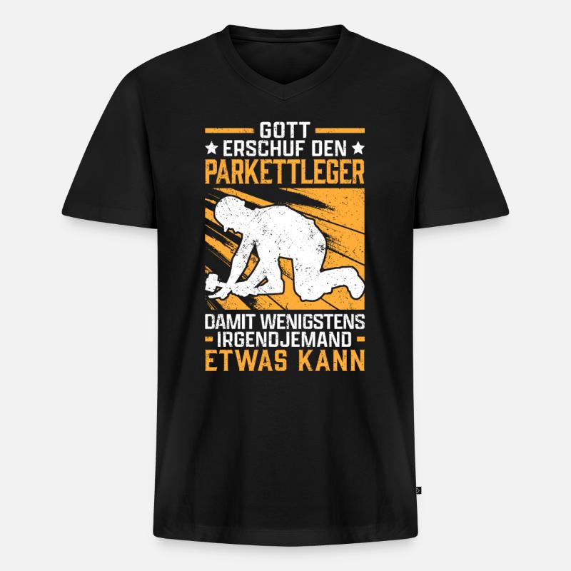 Gott schuf den Parkettleger Fliesenleger - Männer Premium Bio T-Shirt mit V-Ausschnitt - Schwarz