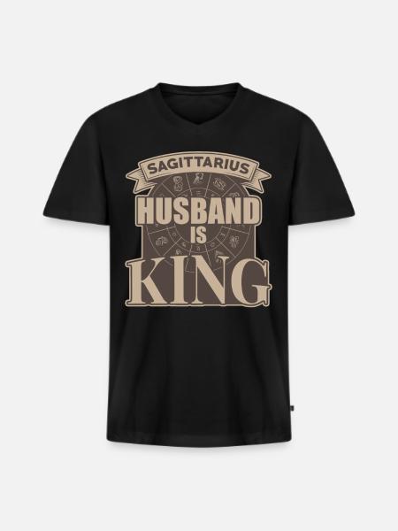 Sagittarius husband is king - Men's Premium Organic T-shirt with V-neck - black