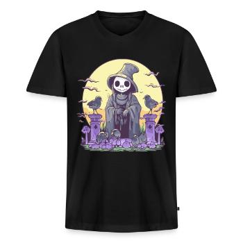 Pastell Goth Niedliches Todes-Sensenmann-Skelett - Männer Premium Bio T-Shirt mit V-Ausschnitt - Schwarz - Vorne - Nico (187cm)