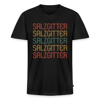 Salzgittererin Salzgitterer Salzgitter - Männer Premium Bio T-Shirt mit V-Ausschnitt - Schwarz - Vorne - Nico (187cm)