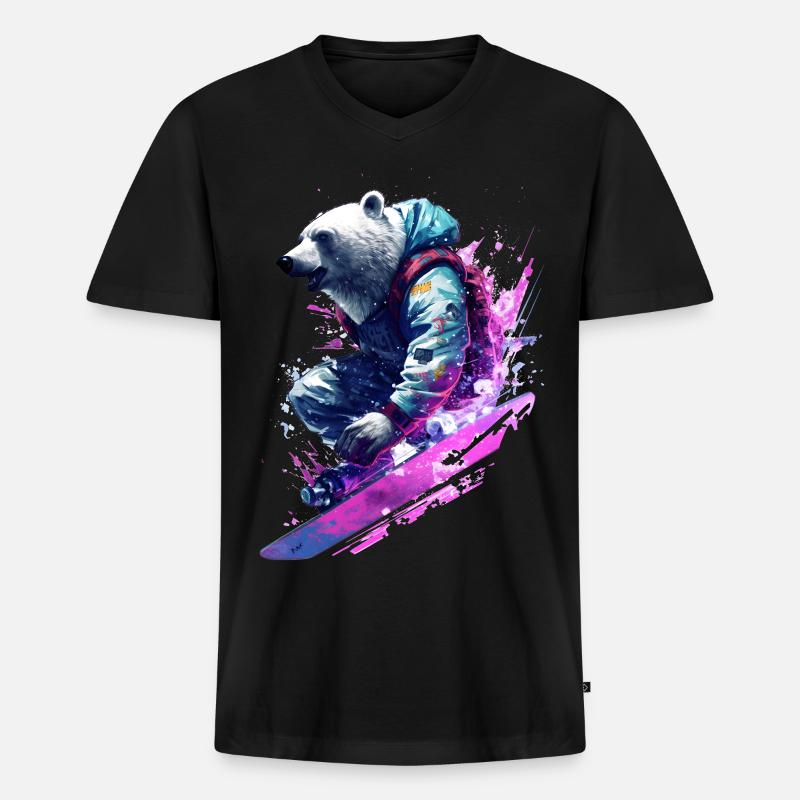 Eisbär auf Snowboard - Männer Premium Bio T-Shirt mit V-Ausschnitt - Schwarz
