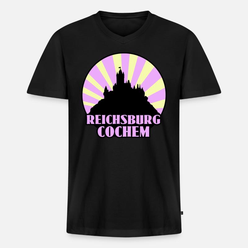 Reichsburg Cochem - Männer Premium Bio T-Shirt mit V-Ausschnitt - Schwarz