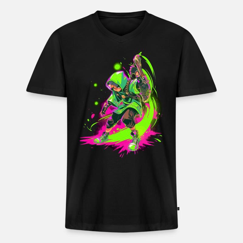 Legendärer Waldjunge im SplashArt Gaming-Design - Männer Premium Bio T-Shirt mit V-Ausschnitt - Schwarz