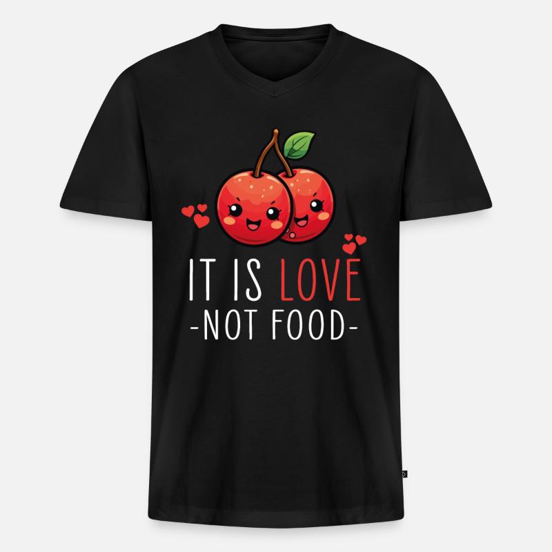 Kirschen Kawaii - Männer Premium Bio T-Shirt mit V-Ausschnitt - Schwarz