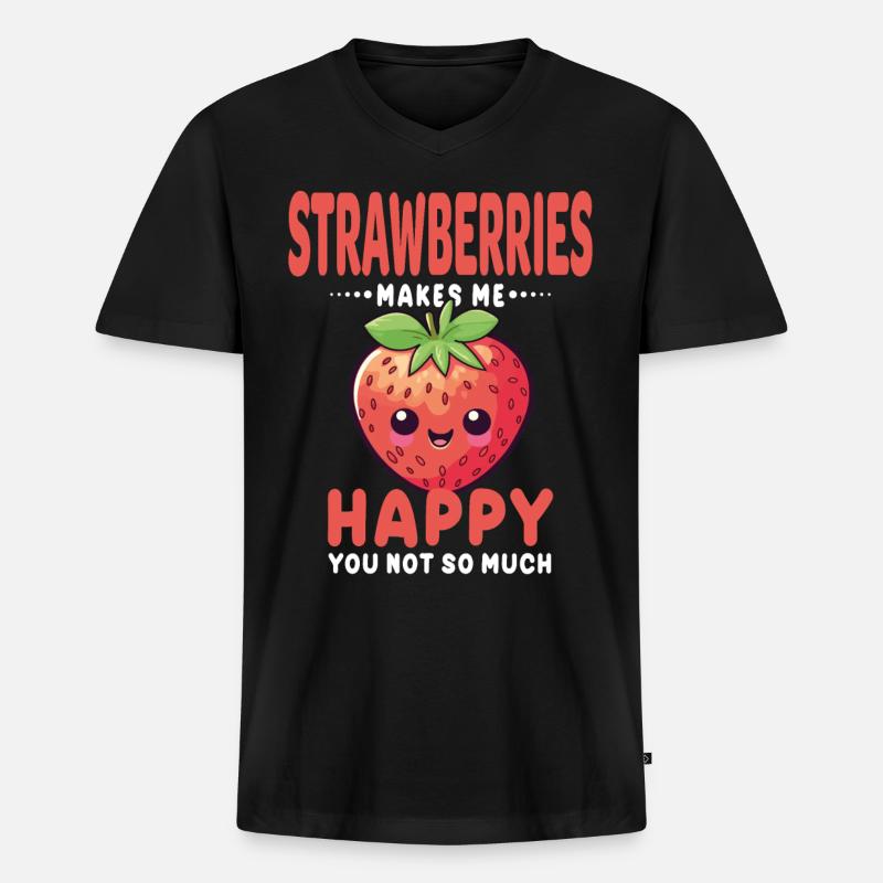 Erdbeere Kawaii - Männer Premium Bio T-Shirt mit V-Ausschnitt - Schwarz